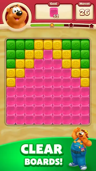A tap-to-clear board with groups of coloured blocks